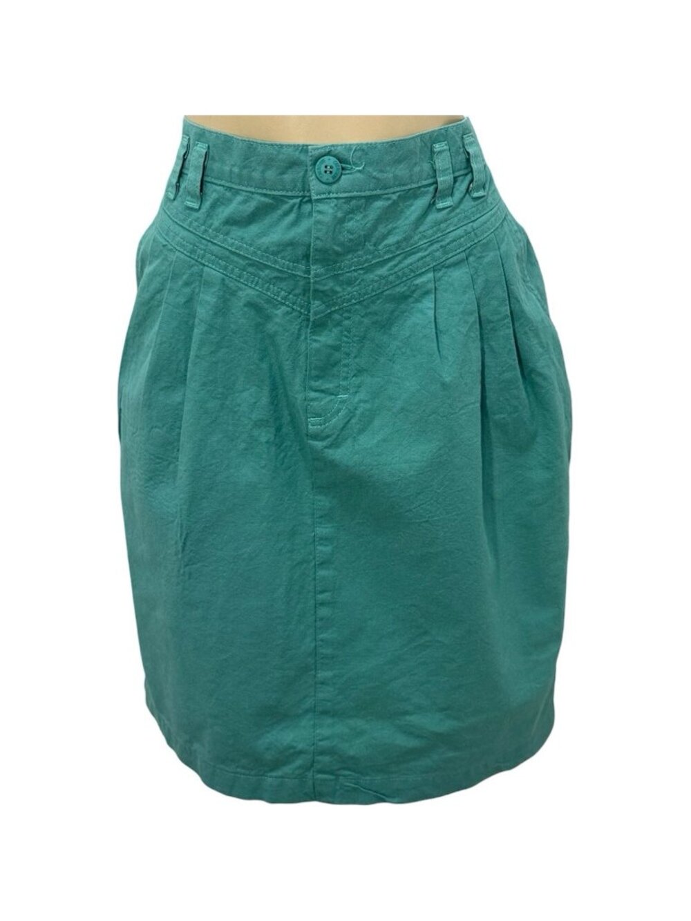 Cherokee Teal Green  Skirt High Waist Pleated Yoke Cotton Womens 14 Vtg 80s